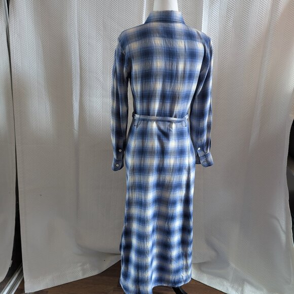 Polo Ralph Lauren Belted Shirtdress Maxi Long sleeves Blue Ombré Plaid Size 0 XS - Picture 4 of 16